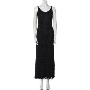 VTG CARMEN MARC VALVO Black Beaded Sleeveless Low Back Maxi Evening Dress M